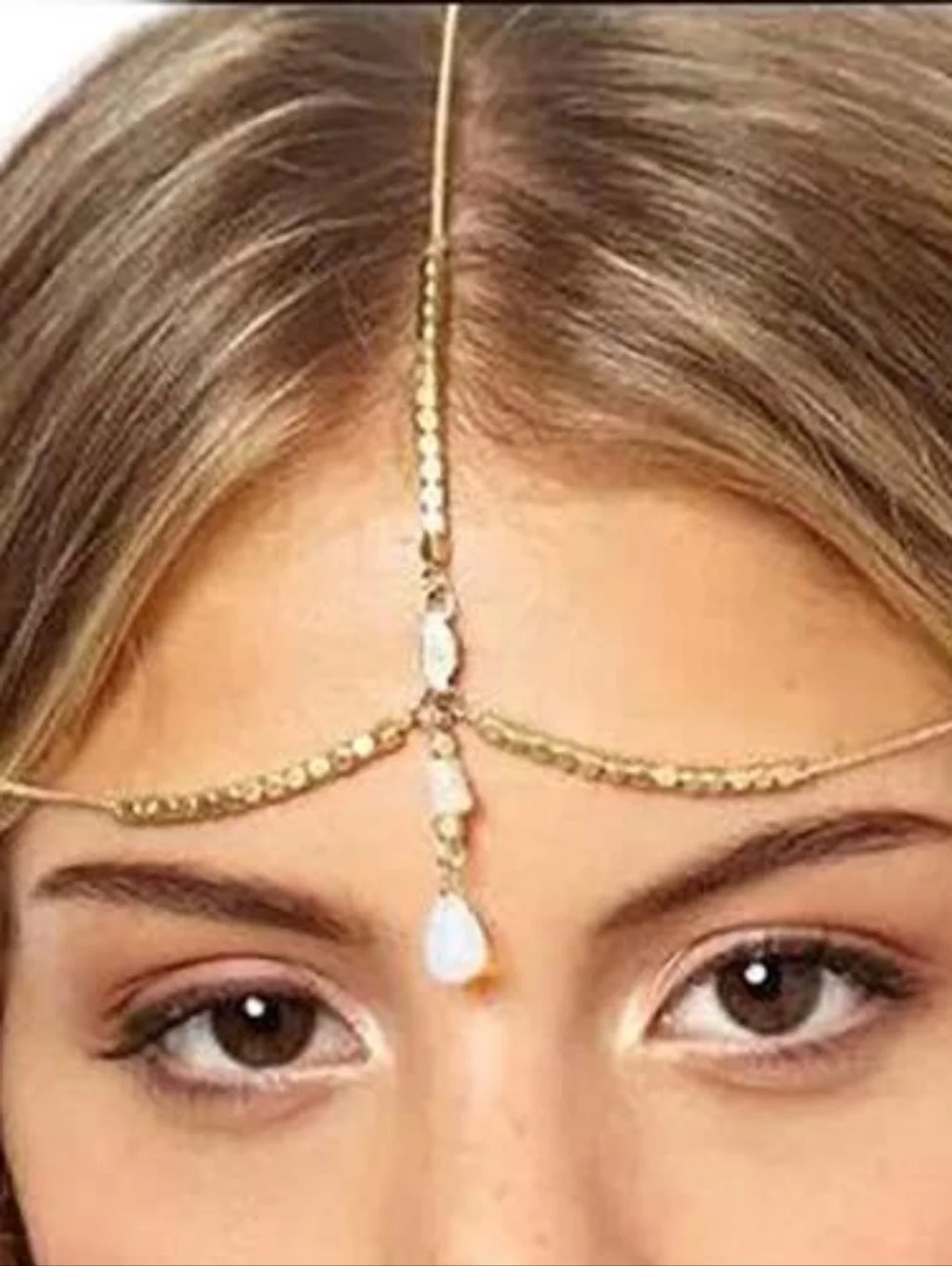 Gold Chargances Head Chain Bohemian Hair Forehead Headpiece Band